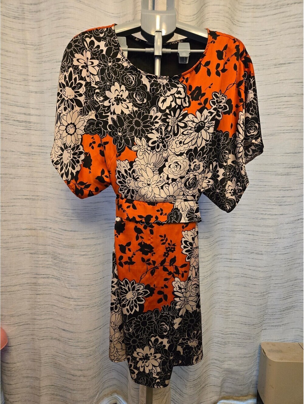 MSK Floral Colorblock Shift Dress‎ Women's Size 10 Orange Black White Career